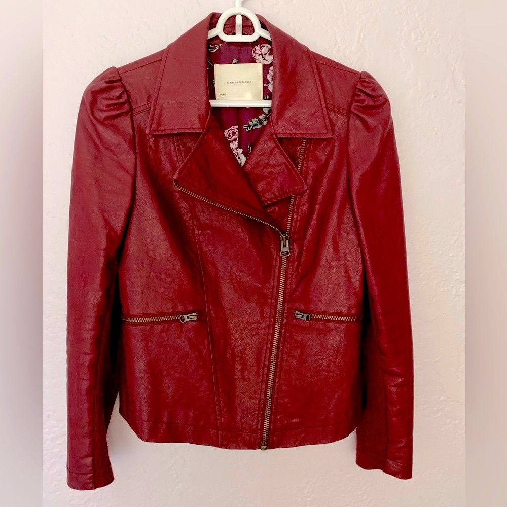 Anthropologie Vegan Leather Jacket Maroon